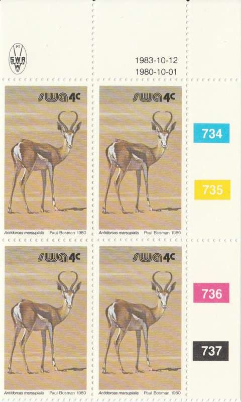 SWA 1980-10-01 3rd Def Issue - 4c Antidorcas marsupials SACC 361a x4 - 1983-10-12 Reprint [SACC R6]