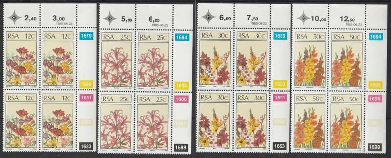 RSA 1985-08-23 S.A. Floral Emigrants - SACC 592-595 x4 [SACC R40]