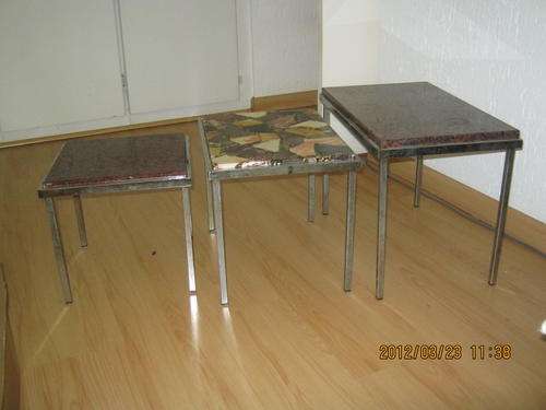 3 coffee tables with stone tops