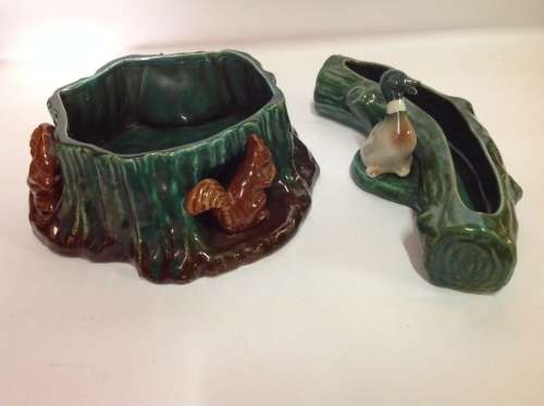 VINTAGE CERAMIC LUCIA WARE DUCK & LOG VASE LOT 28