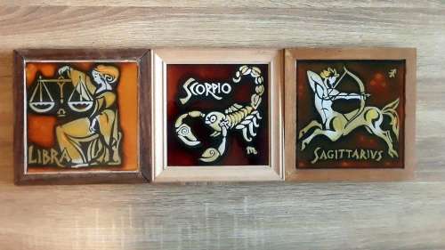 VINTAGE LIEBERMANN ZODIAC TILES X 5 + FREE GIFT