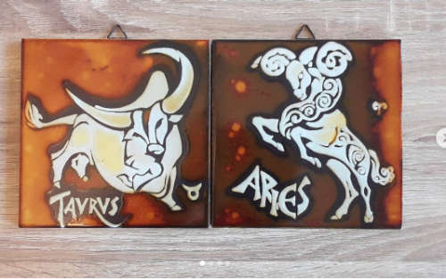 VINTAGE LIEBERMANN ZODIAC TILES X 5 + FREE GIFT