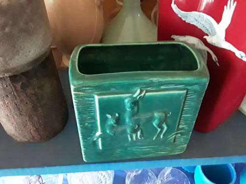 MID CENTURY LUCIA (VERMONT) VASE WITH BAMBI / DEER and FAWN