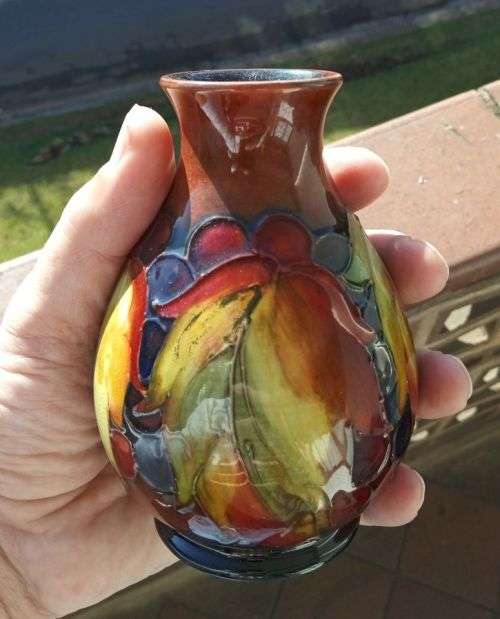 MOORCROFT FLAMBE LEAVES AND FRUIT SMALL VASE