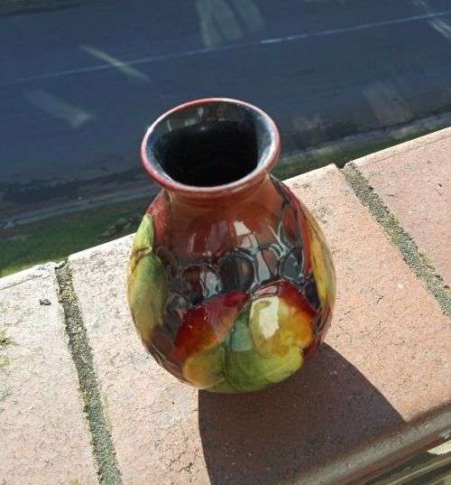 MOORCROFT FLAMBE LEAVES AND FRUIT SMALL VASE