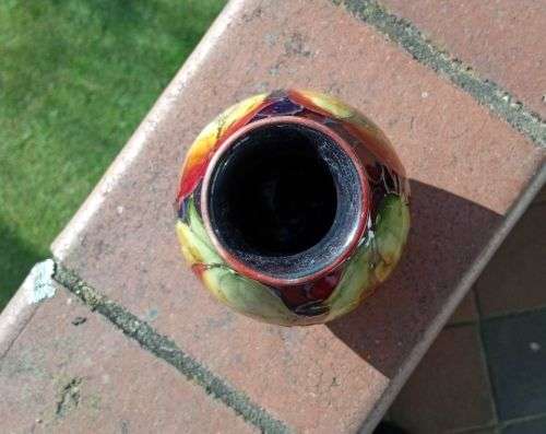 MOORCROFT FLAMBE LEAVES AND FRUIT SMALL VASE