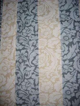 PAIR OF BLUE & CREAM STRIPE CURTAINS WITH WHITE FLORAL OVERPRINT
