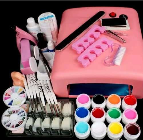 COMPLETE UV GEL NAIL KIT WITH 36W LAMP PINK/WHITE + 12 COLOR GEL SET