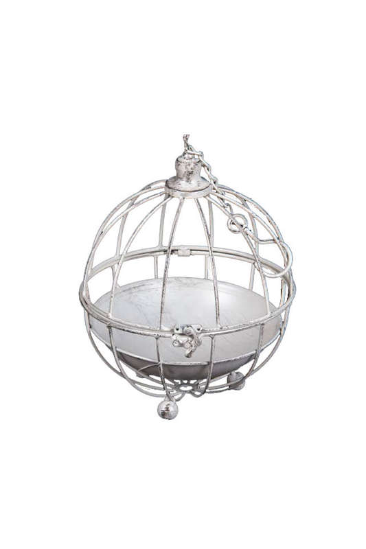 Round Bird Cage Antique White Small