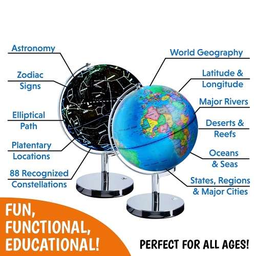 JuniorFX 3 in 1 Interactive Illuminated World Globe with Constellations