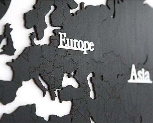 DIY 3D Wooden World Map Wall Clock- Black