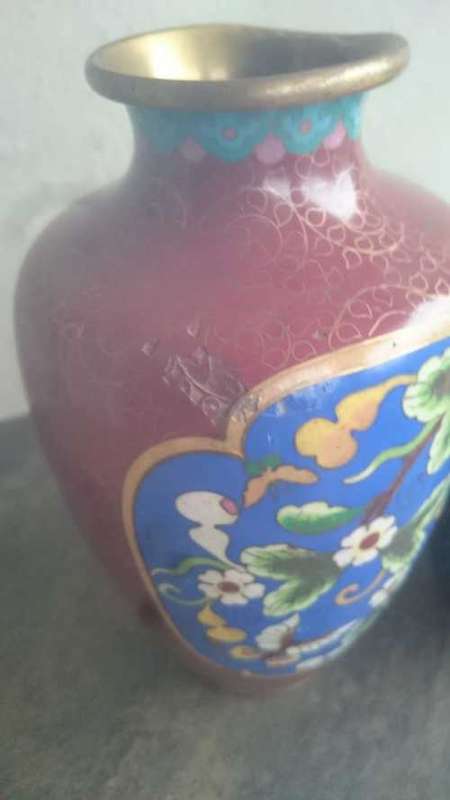 SET OF 3 COPPER BRASS CHINA VASES