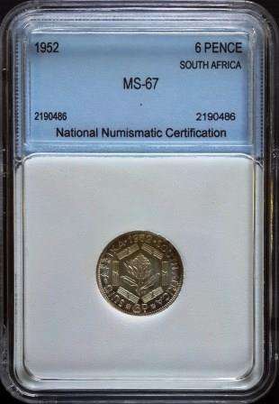 1952 Sixpence MS 67