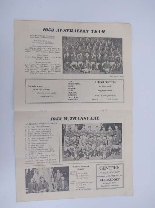 Wallabies vs Western Transvaal official programme
