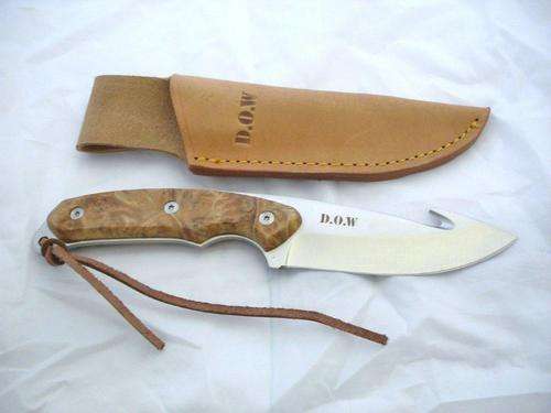 D. O. W. FIXED BLADE LIGHT BURLWOOD HANDLE