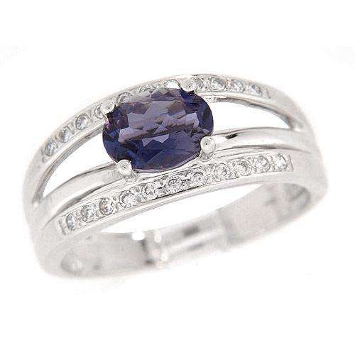 SAPPHIRE AND DIAMOND 14K SOLID WHITE GOLD RING