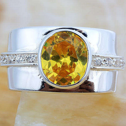 UNUSUAL SIZE UNISEX CITRINE CZ & WHITE TOPAZ CZ RING