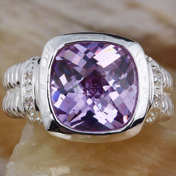 TOURMALINE CZ & WHITE TOPAZ CZ GEMSTONE SILVER RING