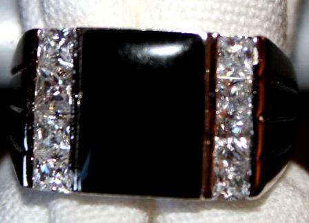 GORGEOUS BLACK QUARTZ & WHITE TOPAZ CZ RING UNISEX