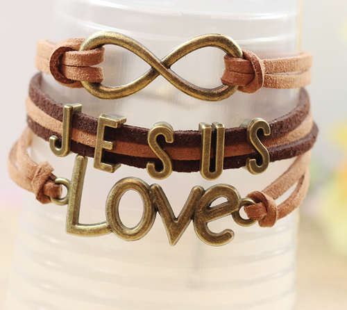 Woven Leather Vintage-looking Bracelet - Love Jesus - in stock