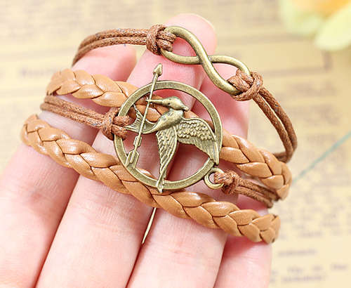 Woven Leather Vintage-looking Bracelet - Mocking Jay Brown
