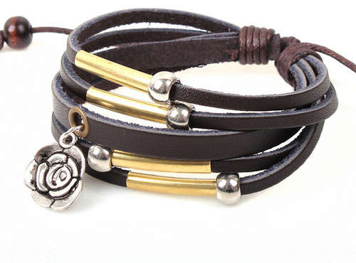 Woven Leather Vintage-looking Bracelet - Rose