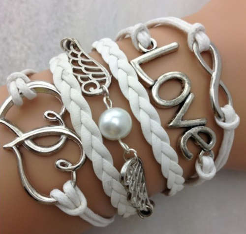 Bracelet-Infinity, love, wings and double heart
