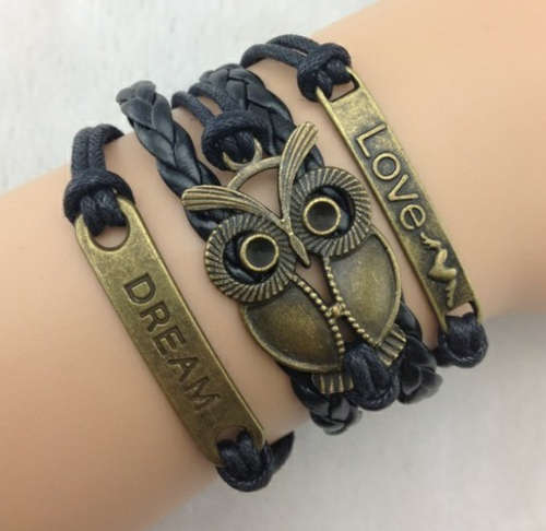 Genuine Leather Owl Bracelet