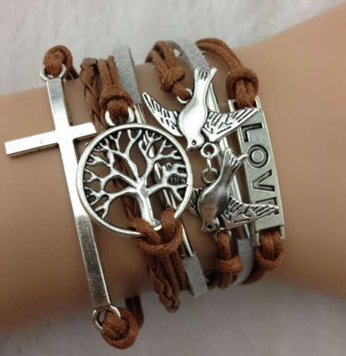 Infinity Bracelet - Cross, Love, Birds, Tree