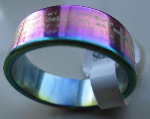 Multi-Color Stainless Steel Ring - The Lord's Prayer - Christian ring Size 20