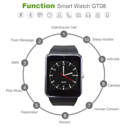 GT08 Smart Watch - Golden Color on Black