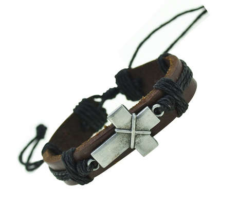 Leather Bracelet for Men - Cross / Black and Brown IN STOCK SPECIAL