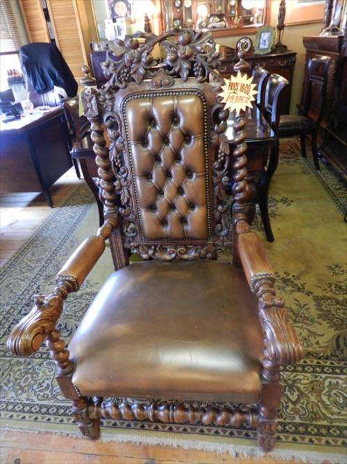Victorian Carved leather hall chair