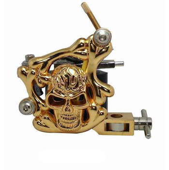 Carbon Alloy Gold Skull & Bones10 wrap Tattoo Machine