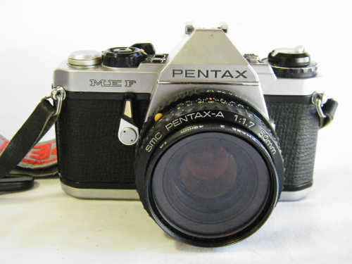 Pentax ME F camera with Tokina 80-200mm lens & other extras - shutter is stuck - as per photo