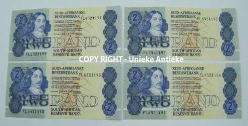 Lot of 4 of SA G de Kock Consecutive R2 UNC notes - as per photo