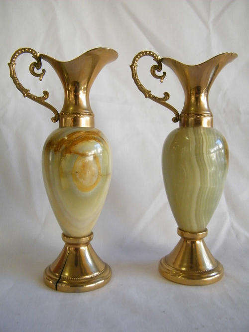 Pair of Vintage Alabaster decorative vases / candle holders - as per photo