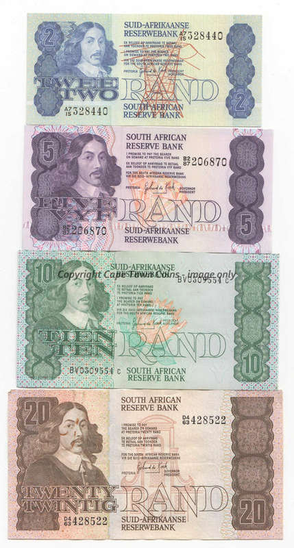 SA GPC de Kock Lot of 4 SA notes R2,R5,R10,R20 - as per photo