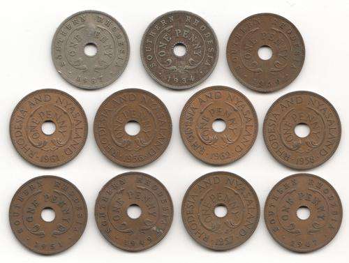 Lot of 11 Rhodesia one pennies - all different dates - as per photo