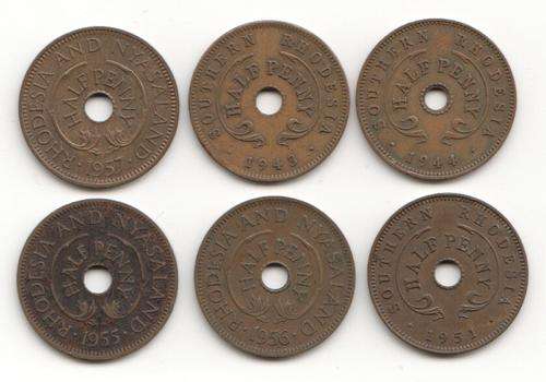 Lot of 6 Rhodesia half pennies - all different dates - as per photo