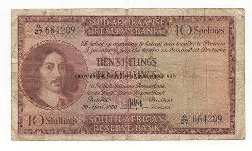 MH de Kock SA 10 Shilling note - as per scan