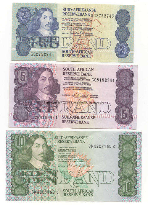 Lot of 3 Old Sa notes - R2, R5 & R10 - as per scan
