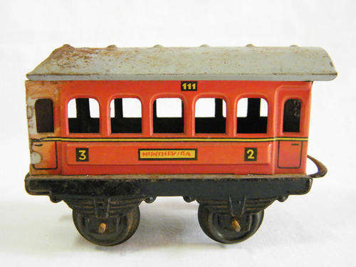 Vintage tin plate train coach - some rust damage - possibly O Gauge - as per photo