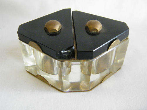 Antique brass & glass ink holder - as per photo
