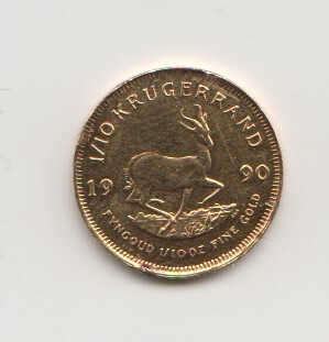 1/10 Kruger Rand - 1990 -  3.4grams in 22ct - as per scan