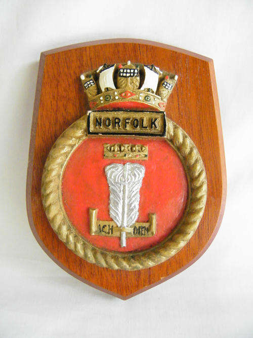Vintage Ship's crest plaque for NORFOLK - as per photo
