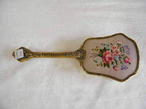 Vintage dressing table brush with flower tapestry - as per photo