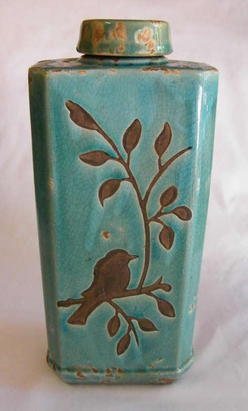 Handmade blue vase with bird - as per photo