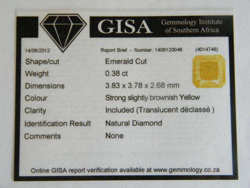 Diamond 0.39 ct emerald cut with Gisa certificate - as per photo