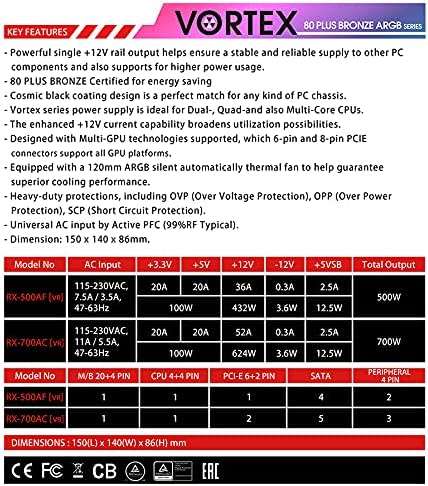RAIDMAX VORTEX RGB 700W BRONZE NON-MODULAR PSU